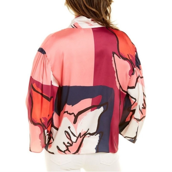 Tanya Taylor Avril Printed Satin Tie Multicolor Blouse Size XS - Picture 3 of 12